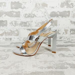 New Schutz Kelly Metallic Leather Slingback Sandals T652
